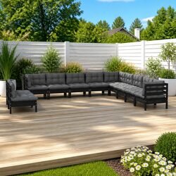Garden Lounge Set 11 Piece Outdoor Patio Furniture Black with Cushions Modular