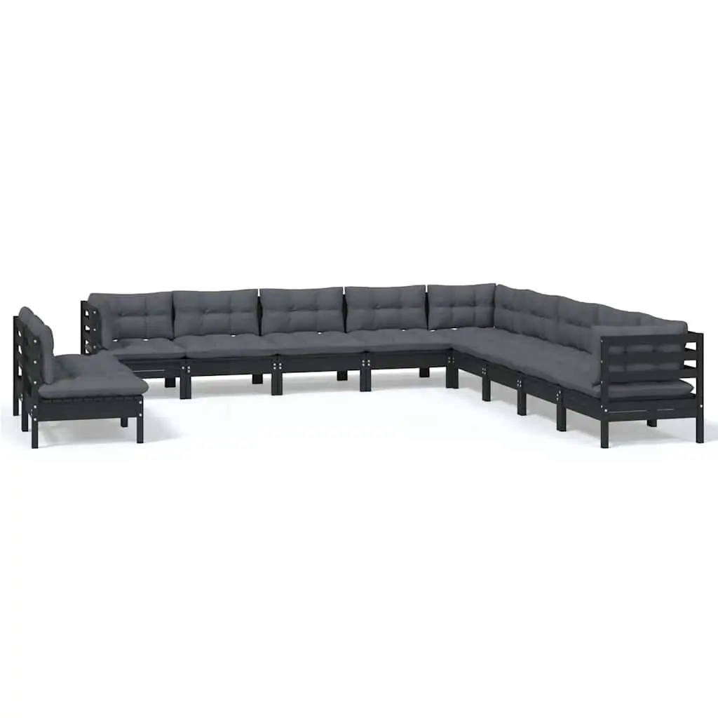 Garden Lounge Set 11 Piece Modular Outdoor Patio Furniture Black with Cushions