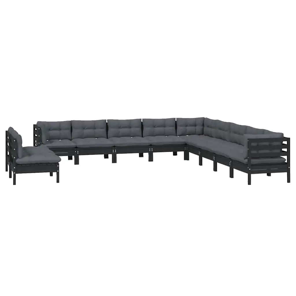 Garden Lounge Set 11 Piece Modular Outdoor Patio Furniture Black with Cushions
