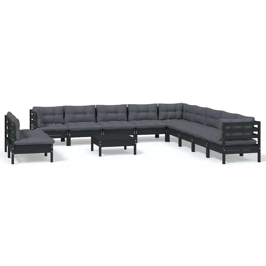 Garden Lounge Set 12 Piece Outdoor Patio Furniture Black Solid Wood