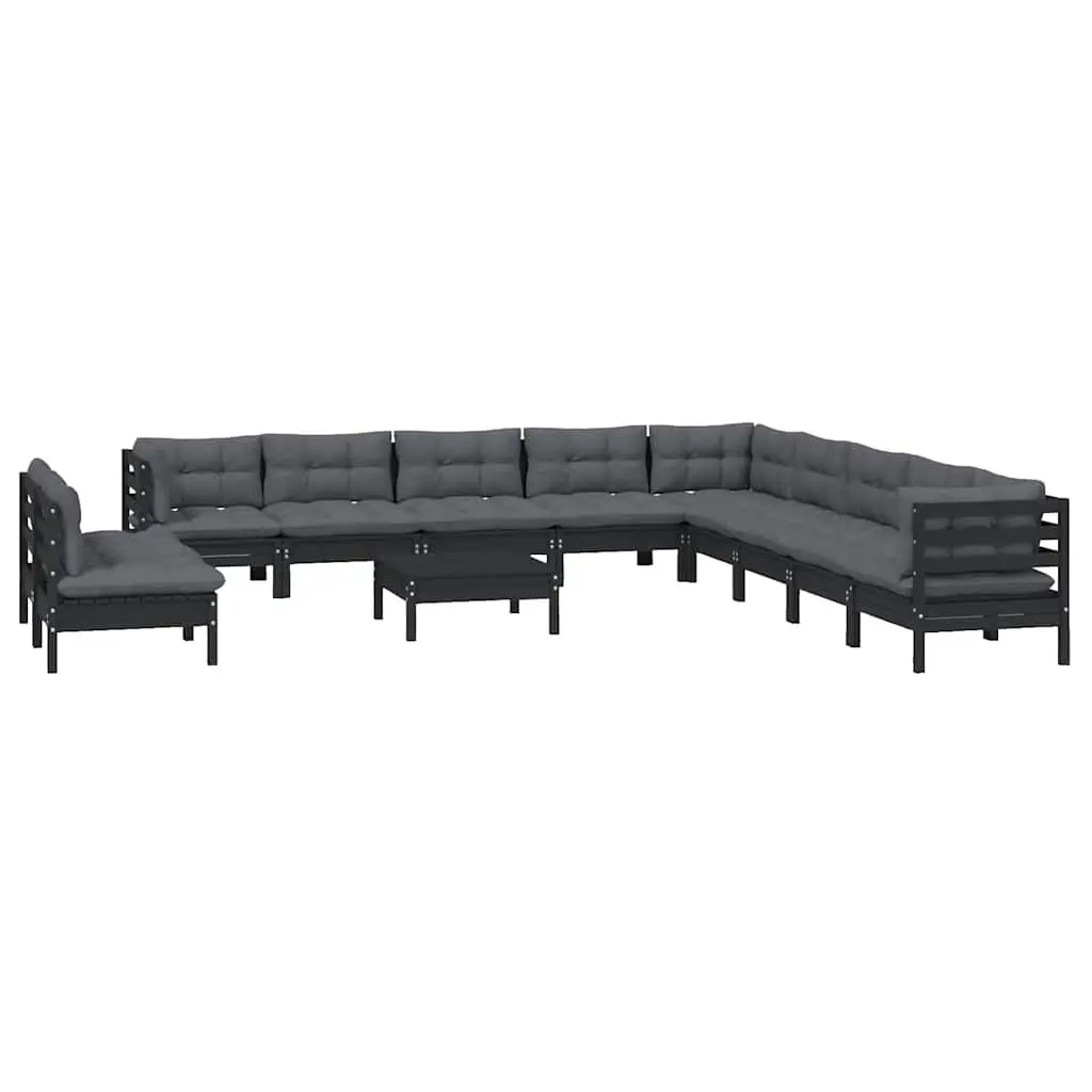 Garden Lounge Set 12 Piece Outdoor Patio Furniture Black Solid Wood