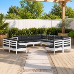 Reliable 11 Piece Lounge Set with Cushions in White