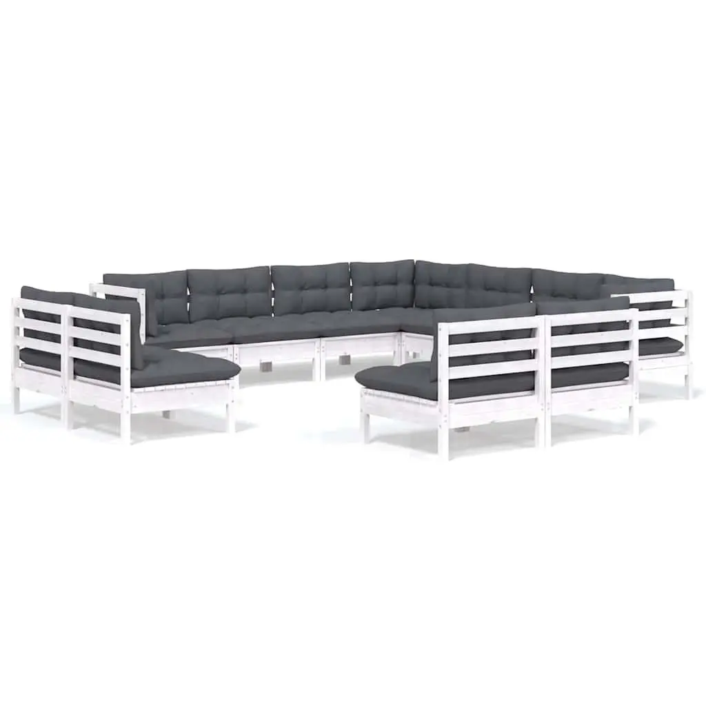Garden Lounge Set 11 Piece Outdoor Patio Furniture Modular White with Cushions