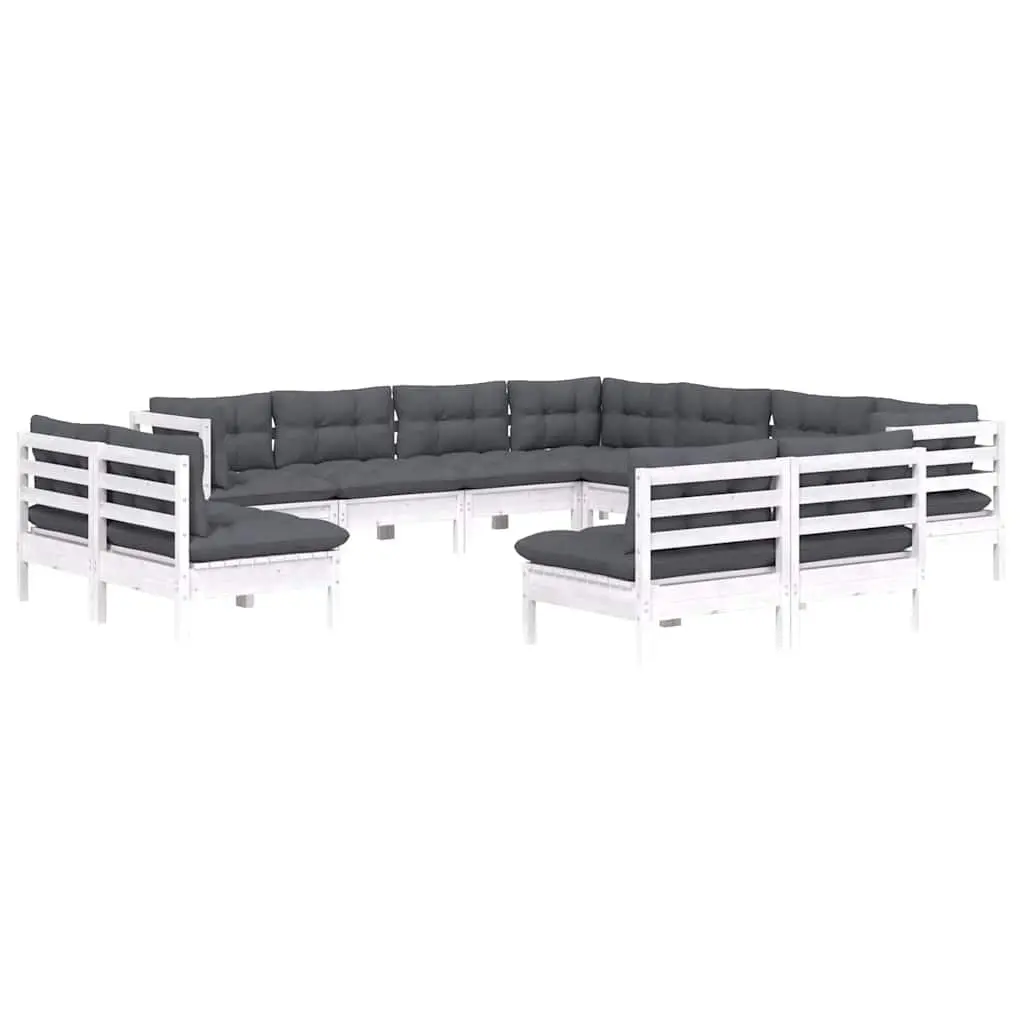 Garden Lounge Set 11 Piece Outdoor Patio Furniture Modular White with Cushions