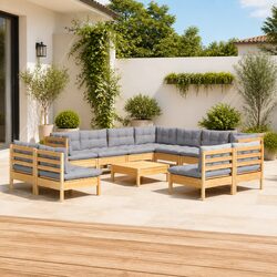 Reliable Garden Lounge Set: 12-Piece with Grey Cushions