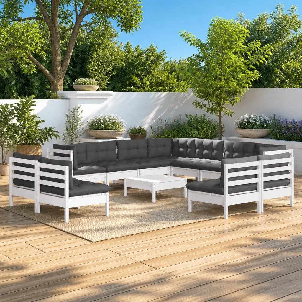 Garden Lounge Set 12 Piece Outdoor Furniture White Cushions Patio Seating