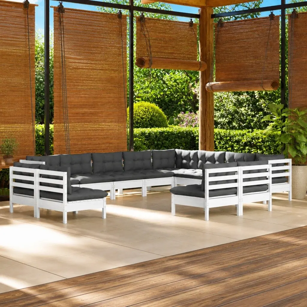 Garden Lounge Set 12 Piece Outdoor Patio Furniture White Modular Sectional