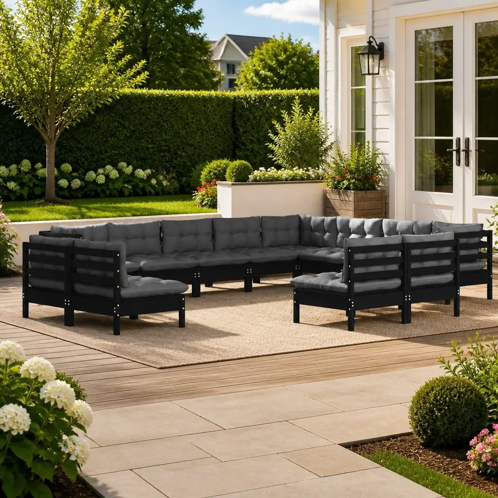 Garden Lounge Set 12 Piece Outdoor Patio Furniture Cushions Black Modular