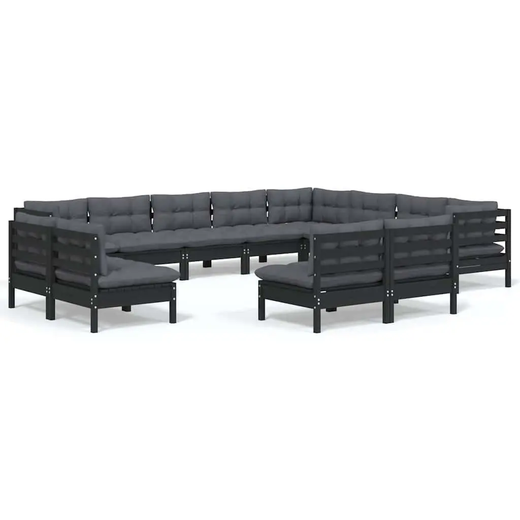 Garden Lounge Set 12 Piece Outdoor Patio Furniture Cushions Black Modular