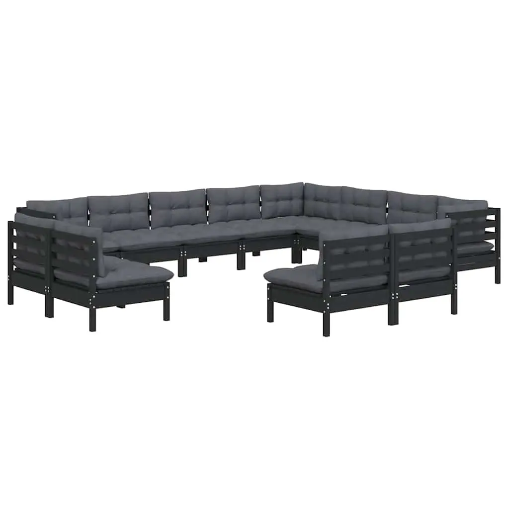 Garden Lounge Set 12 Piece Outdoor Patio Furniture Cushions Black Modular