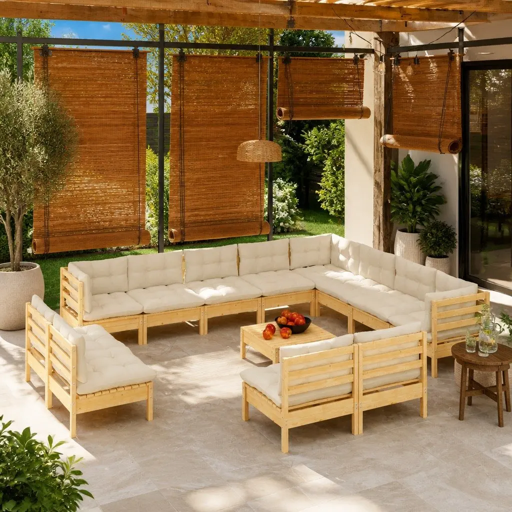 Garden Lounge Set Modular Outdoor Patio Furniture 13 Piece Cream Cushions