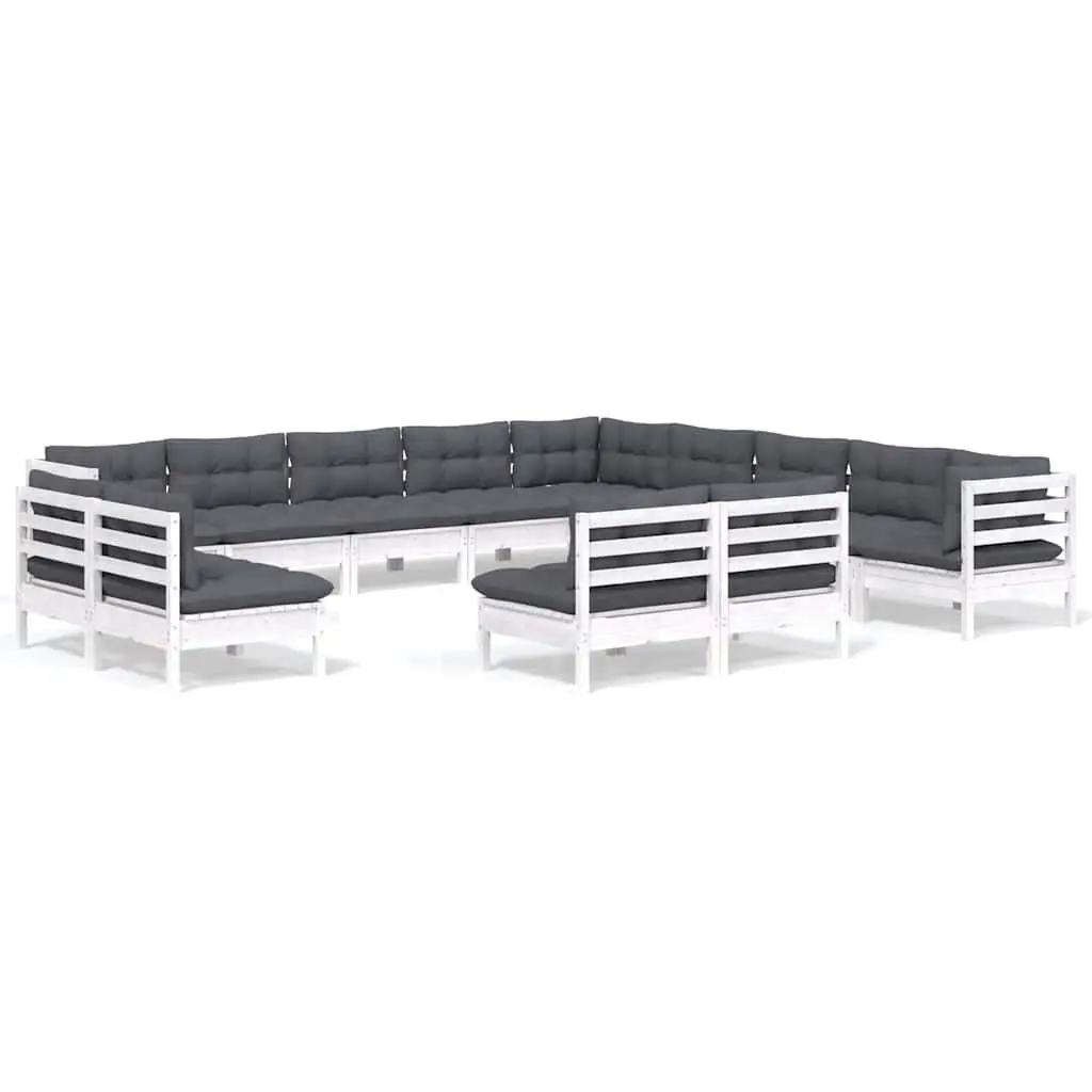 Garden Lounge Set 13 Piece Outdoor Furniture White Patio Sofa with Cushions