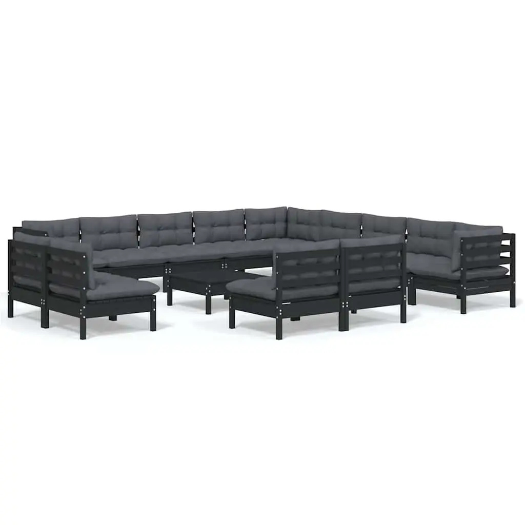 Modular Garden Lounge Set 14 Piece Outdoor Patio Furniture Black with Cushions