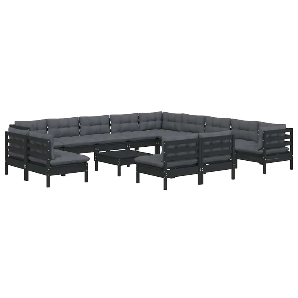 Modular Garden Lounge Set 14 Piece Outdoor Patio Furniture Black with Cushions