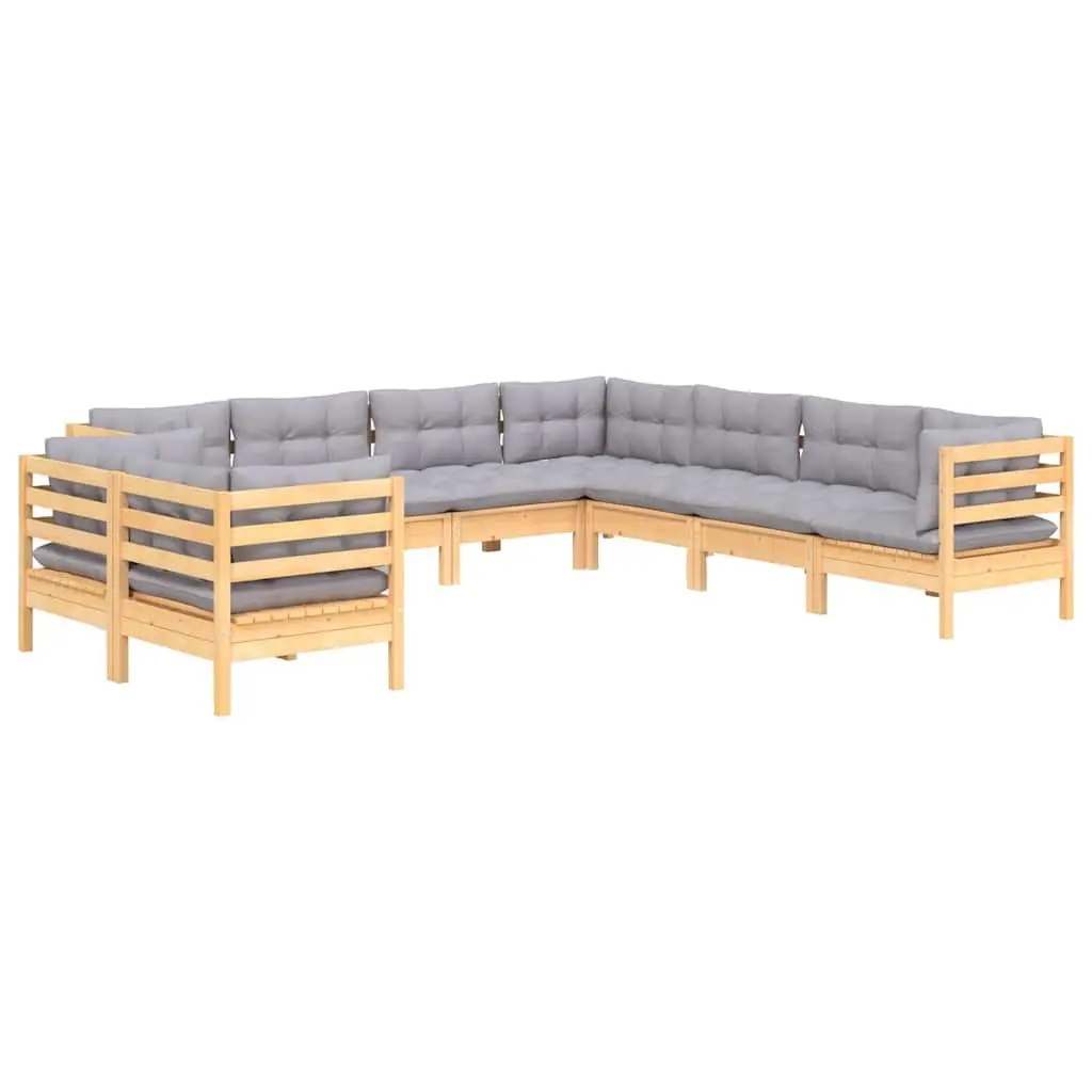 Garden Lounge Set 9 Piece Modular Outdoor Furniture Grey Cushions Solid Pinewood