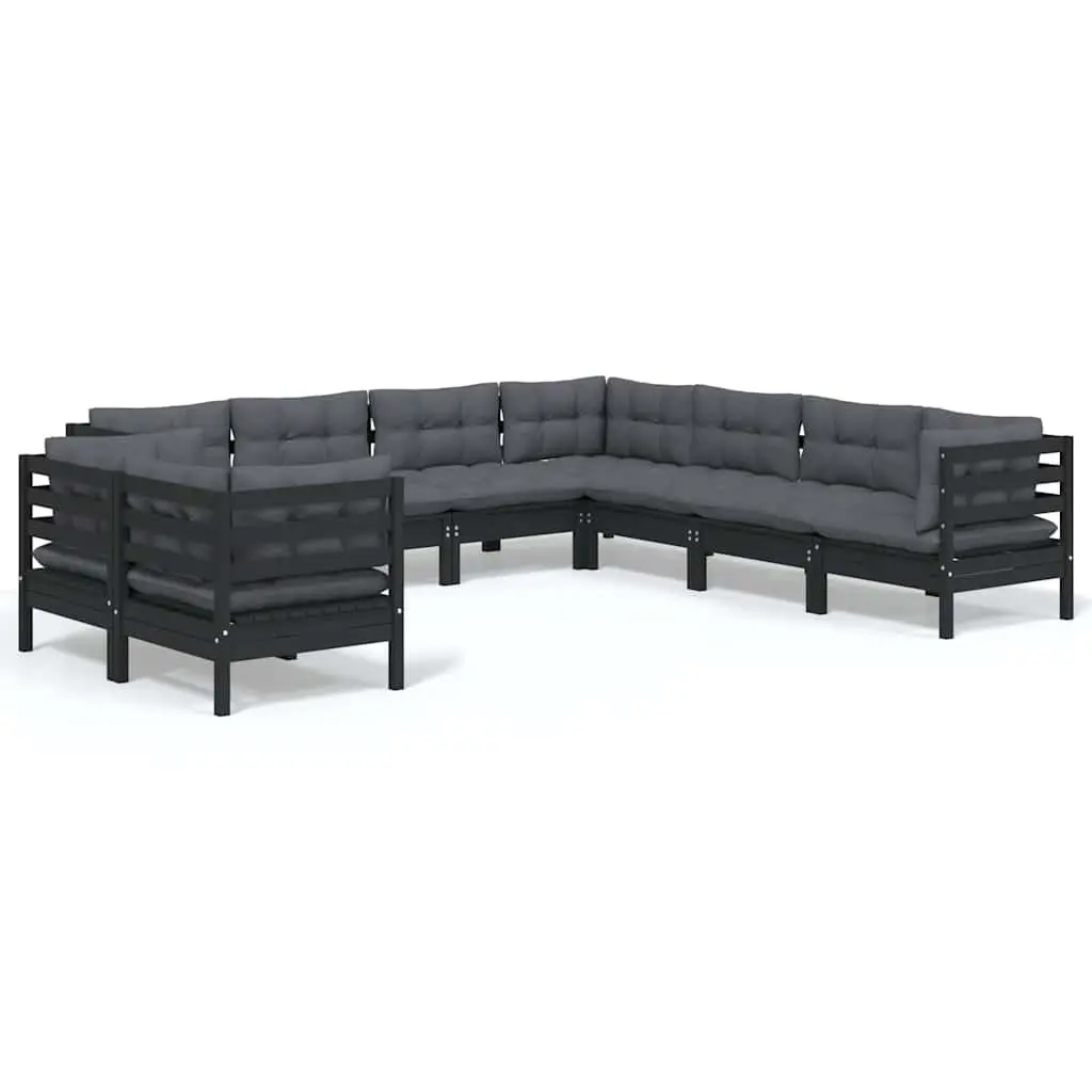 Garden Lounge Set 9 Piece Outdoor Patio Furniture Black Solid Pinewood with