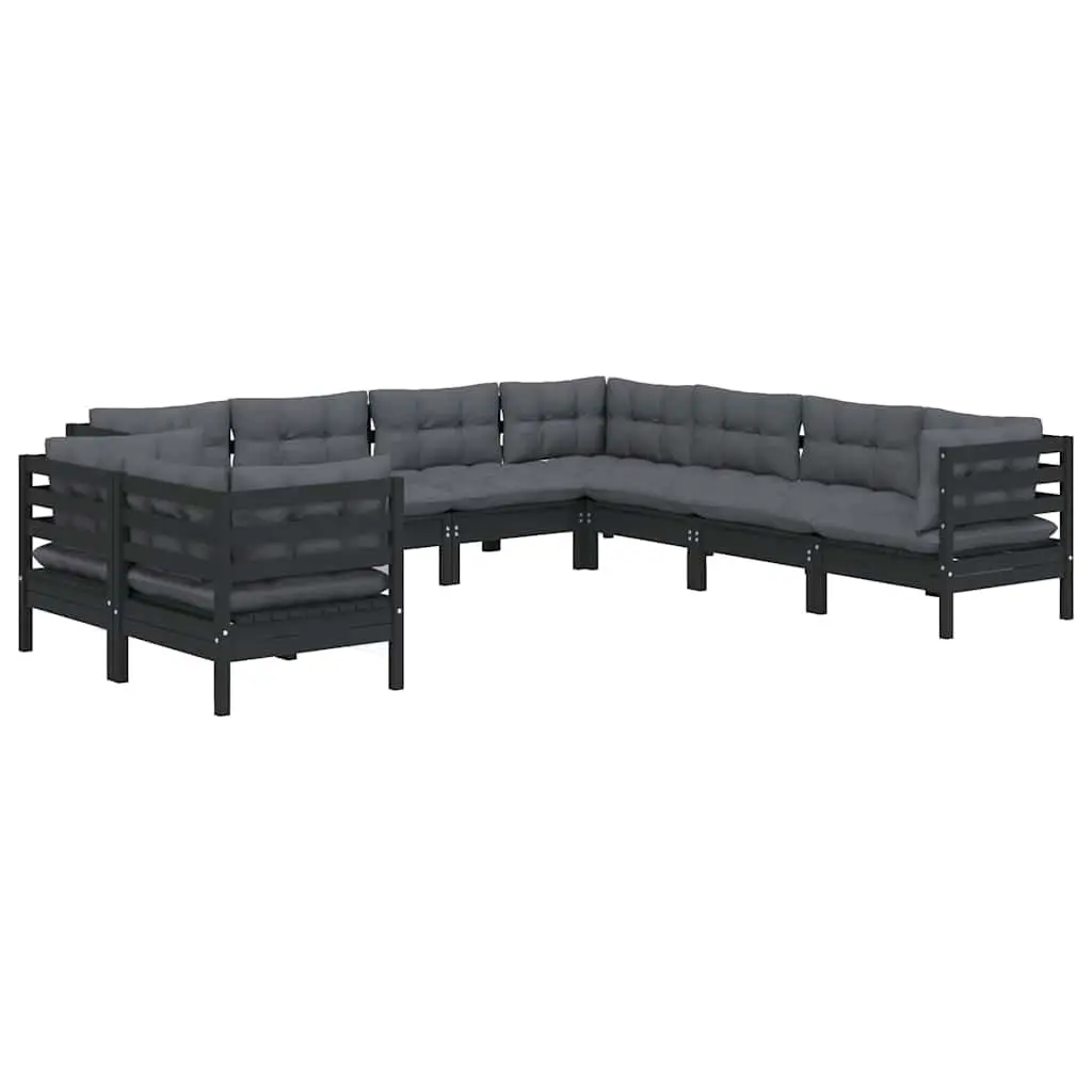 Garden Lounge Set 9 Piece Outdoor Patio Furniture Black Solid Pinewood with
