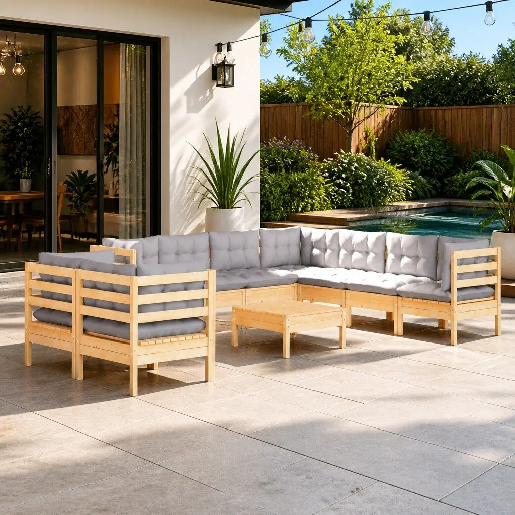 Garden Lounge Set Modular Sofa Outdoor Furniture 10 Piece Grey Cushions