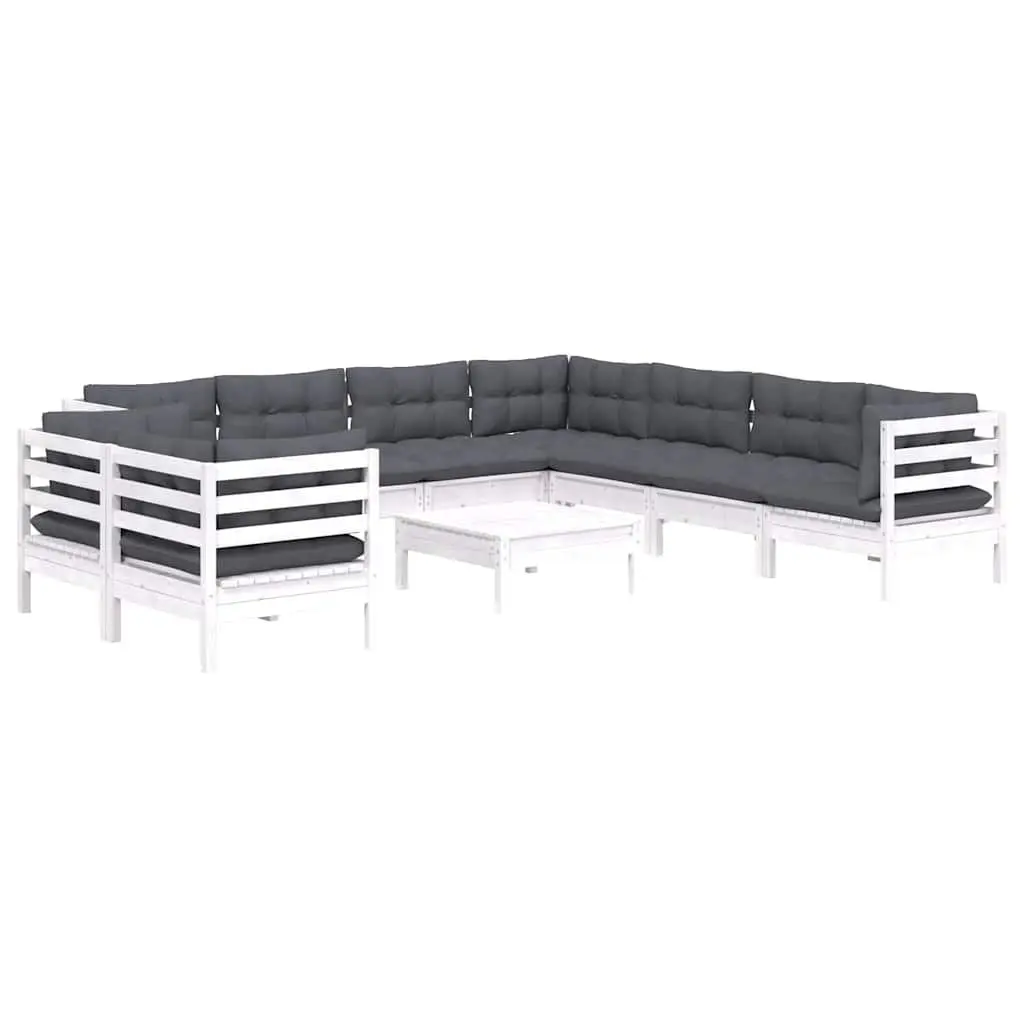 Garden Lounge Set 10 Piece Modular Outdoor Furniture Cushions White
