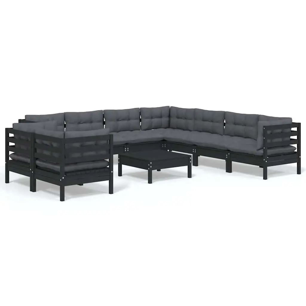 Garden Lounge Set Modular Outdoor Patio Furniture 10 Piece Black with Cushions