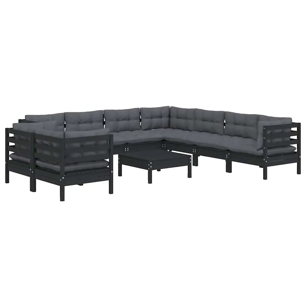 Garden Lounge Set Modular Outdoor Patio Furniture 10 Piece Black with Cushions