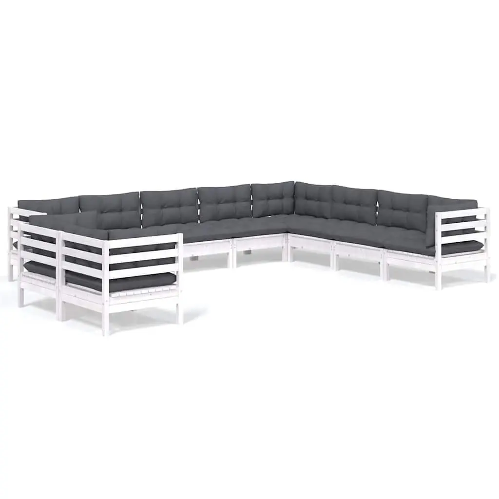 Garden Lounge Set 10 Piece White Patio Furniture Outdoor Modular Sofa with