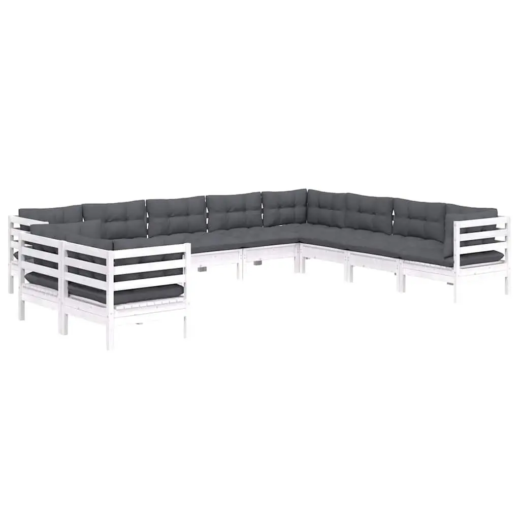 Garden Lounge Set 10 Piece White Patio Furniture Outdoor Modular Sofa with