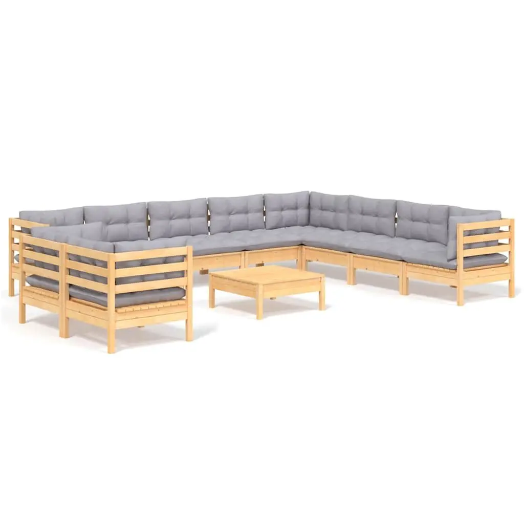Garden Lounge Set 11 Piece Outdoor Furniture Patio Sofa Grey Cushions
