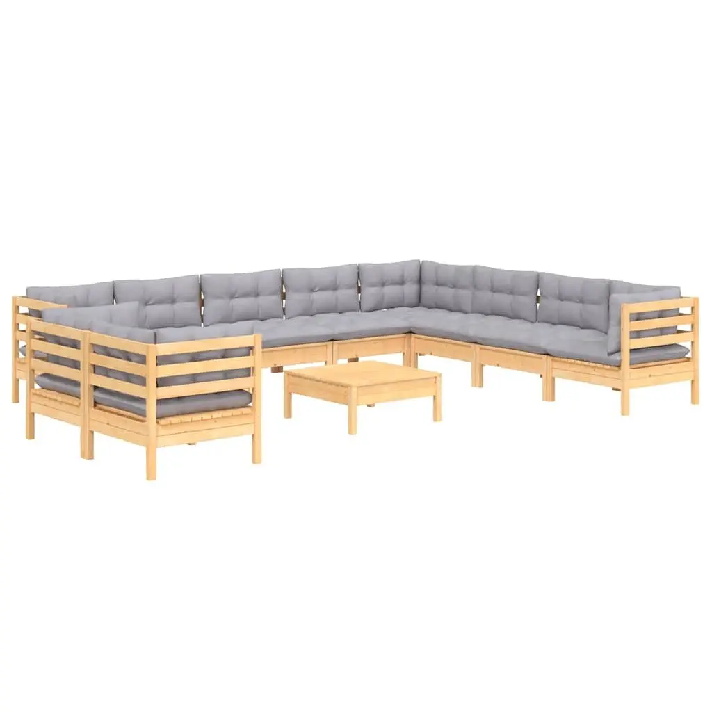 Garden Lounge Set 11 Piece Outdoor Furniture Patio Sofa Grey Cushions