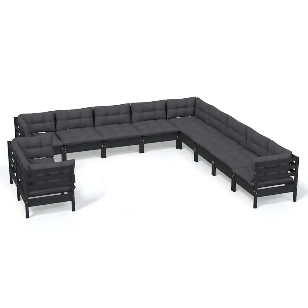 Garden Lounge Set Modular Outdoor Patio Furniture 11 Piece Black with Cushions