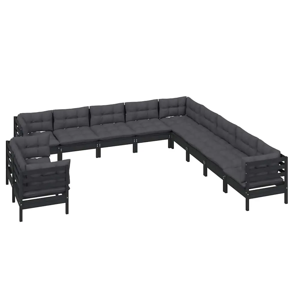 Garden Lounge Set Modular Outdoor Patio Furniture 11 Piece Black with Cushions