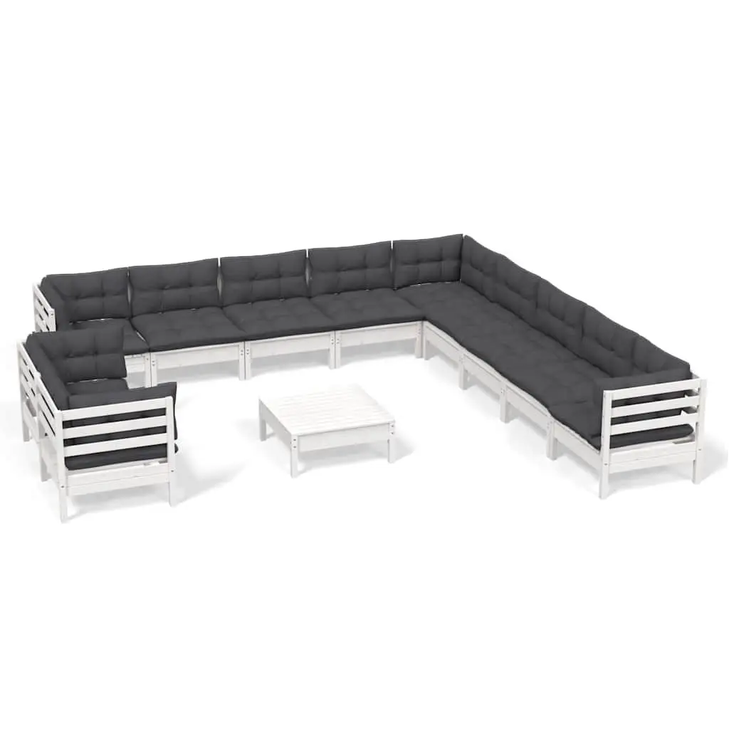 Modular Garden Lounge Set 12 Piece Outdoor Furniture with Cushions White