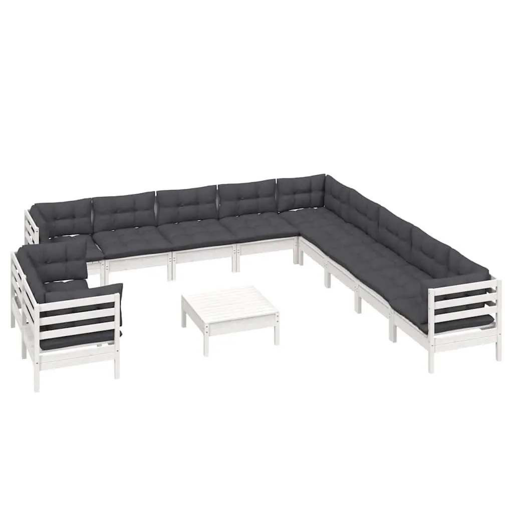 Modular Garden Lounge Set 12 Piece Outdoor Furniture with Cushions White