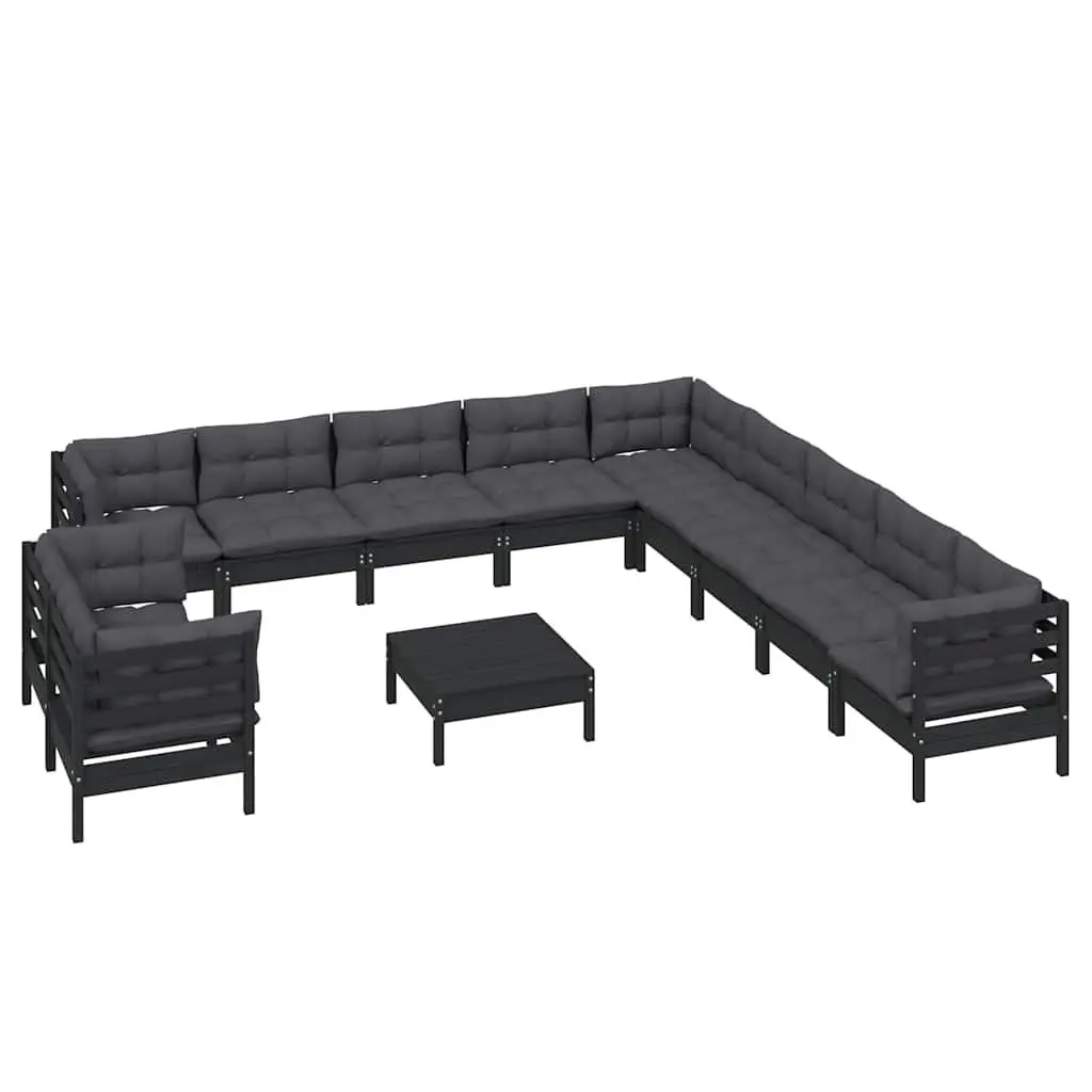 Garden Lounge Set Modular Outdoor Furniture 12 Piece Black with Cushions