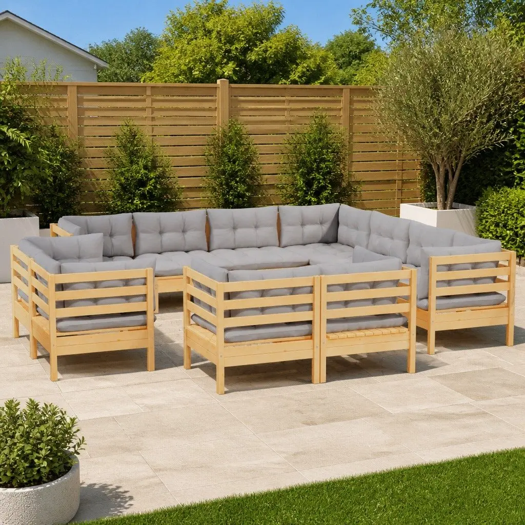 Garden Lounge Set 11 Piece Outdoor Patio Furniture Modular Grey Cushions