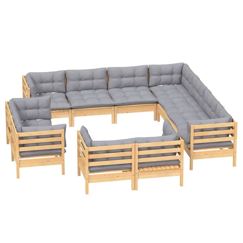 Garden Lounge Set 11 Piece Outdoor Patio Furniture Modular Grey Cushions