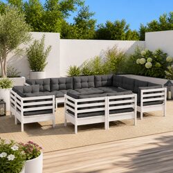 Garden Lounge Set 11 Piece Outdoor Patio Furniture White Pinewood with Cushions