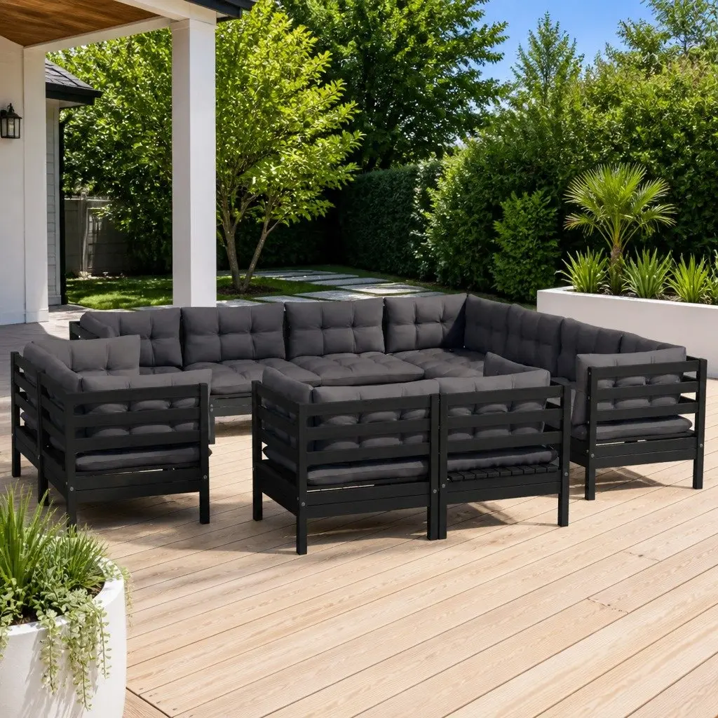 11-Piece Black Pinewood Lounge Set