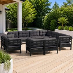 Practical 11-Piece Black Pinewood Lounge Set