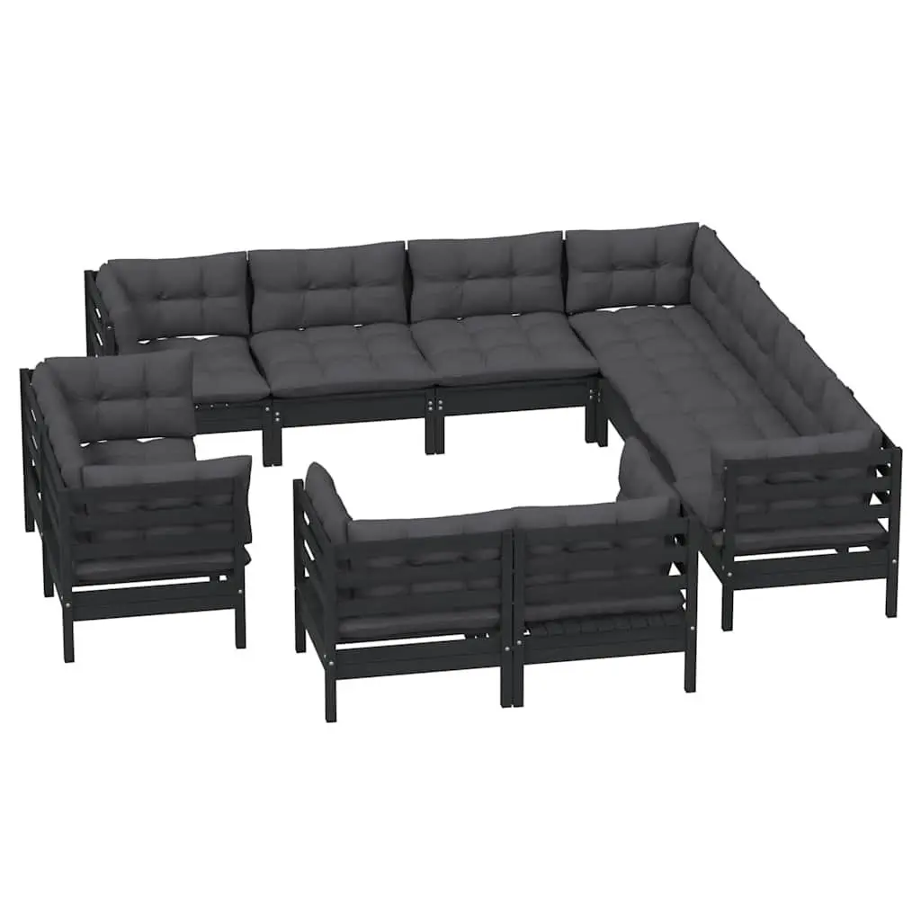 11-Piece Black Pinewood Lounge Set