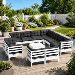 Garden Lounge Set 12 Piece Outdoor Furniture Patio Modular Sofa Sectional White