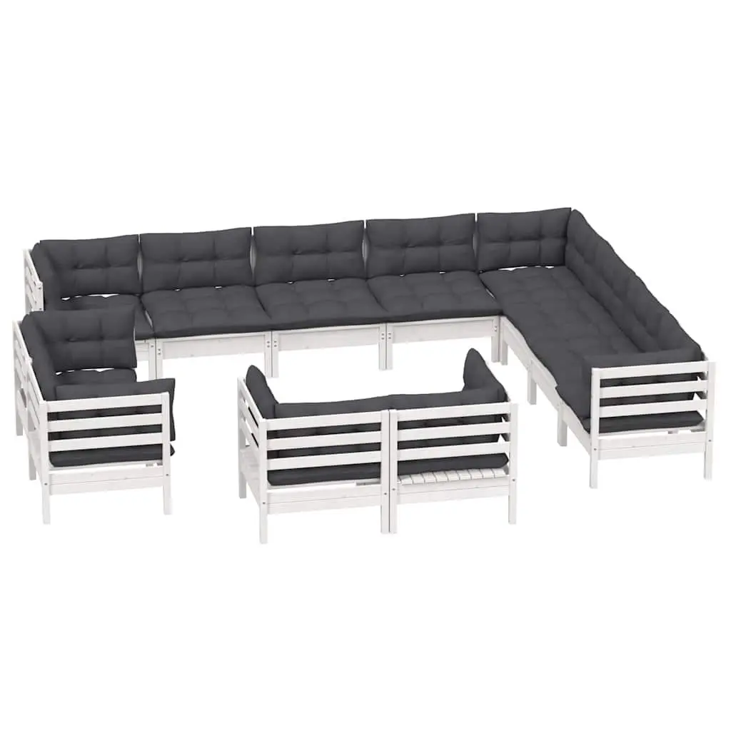Garden Lounge Set 12 Piece Outdoor Patio Furniture White Pinewood with Cushions