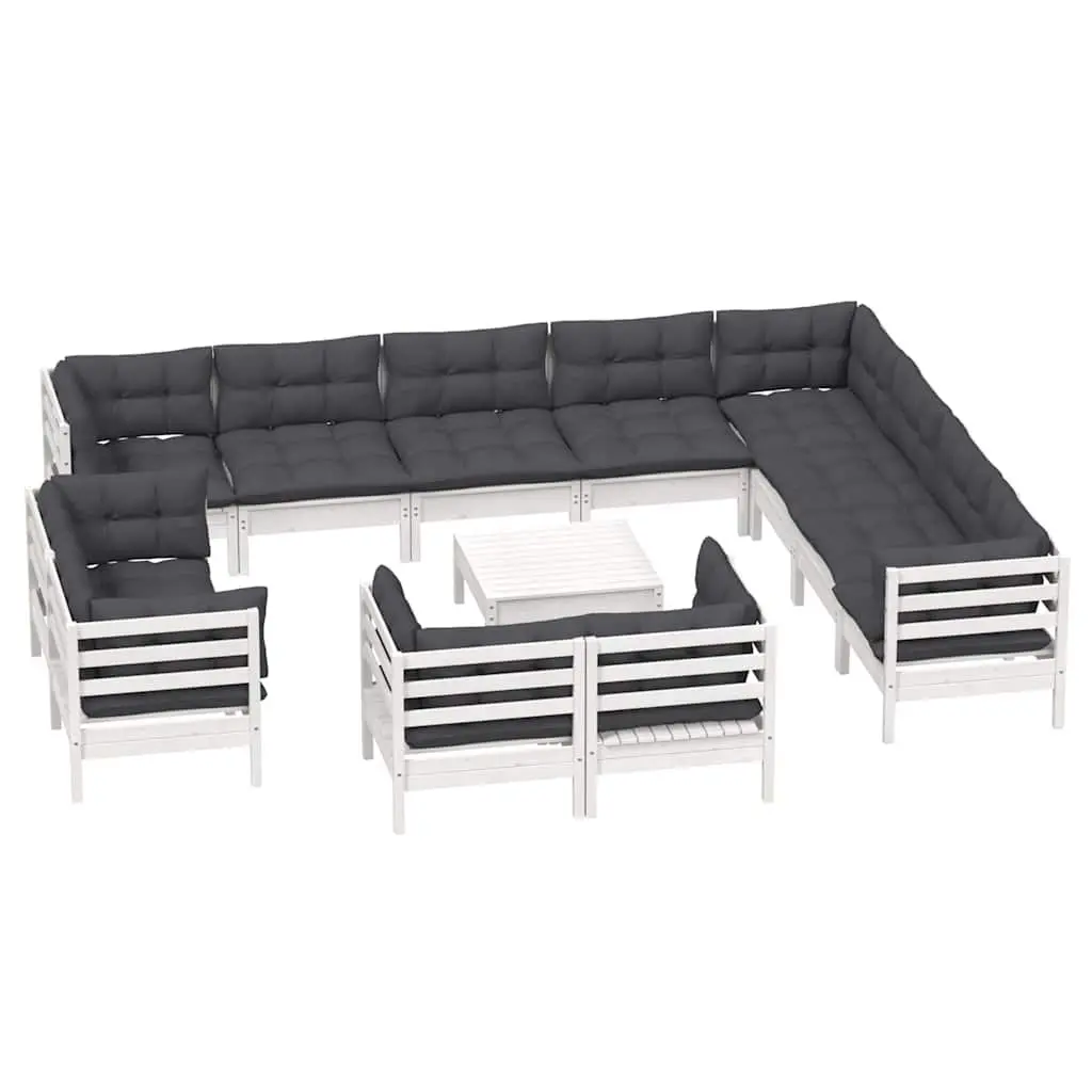Garden Lounge Set 13 Piece Outdoor Furniture Pinewood Cushions White