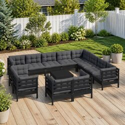 Garden Lounge Set 13 Piece Modular Outdoor Furniture with Cushions Black