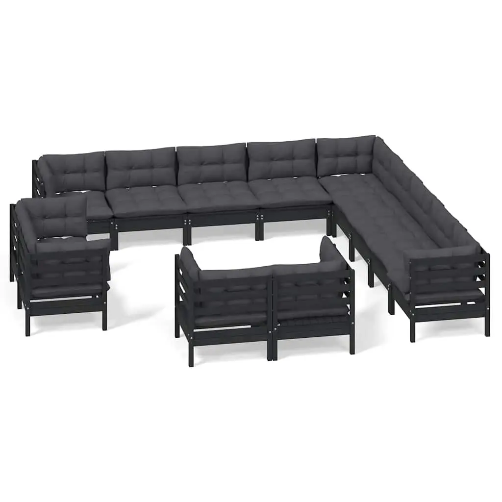 Garden Lounge Set 13 Piece Outdoor Patio Furniture Cushions Black