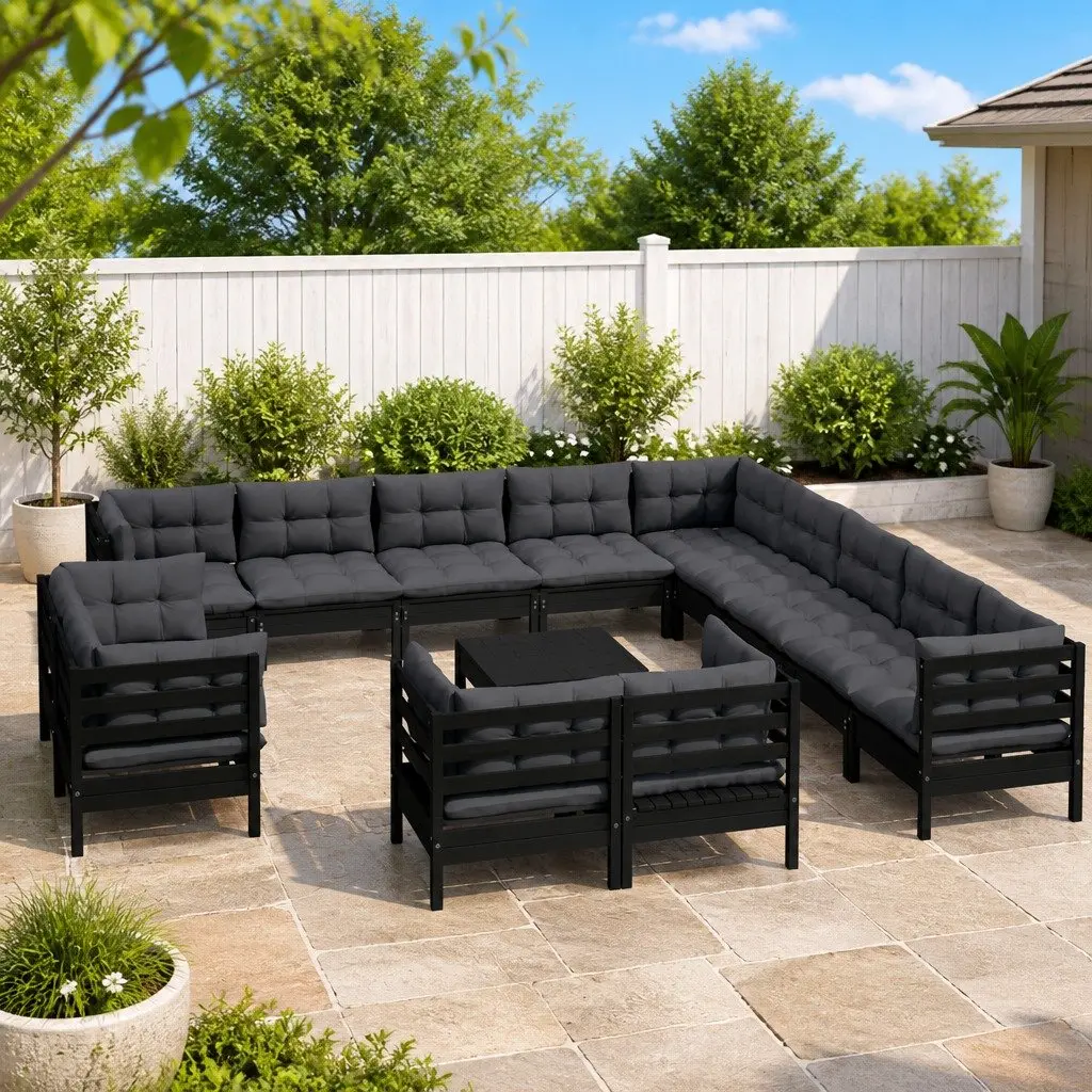Garden Lounge Set Modular Outdoor Patio Furniture 14 Piece Black