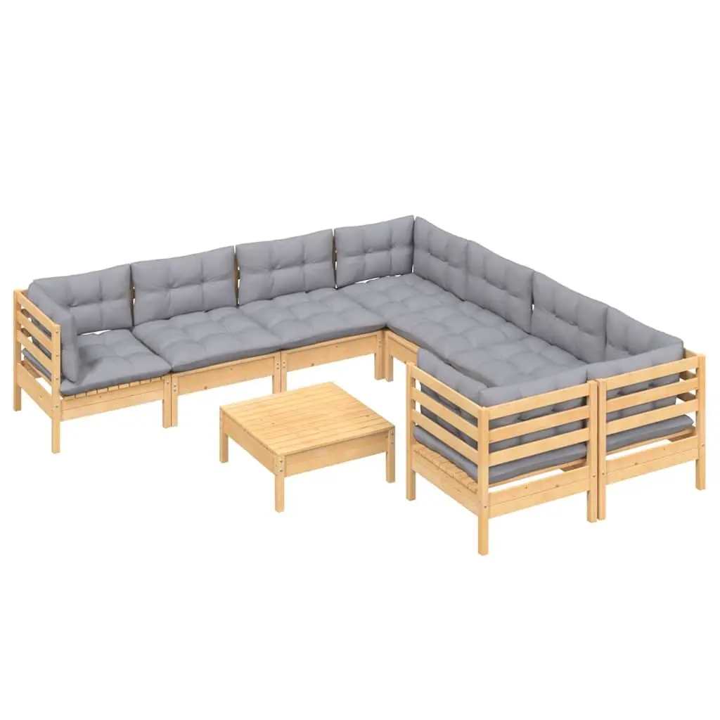9 Piece Garden Lounge Set Outdoor Patio Furniture Grey Cushions Wood