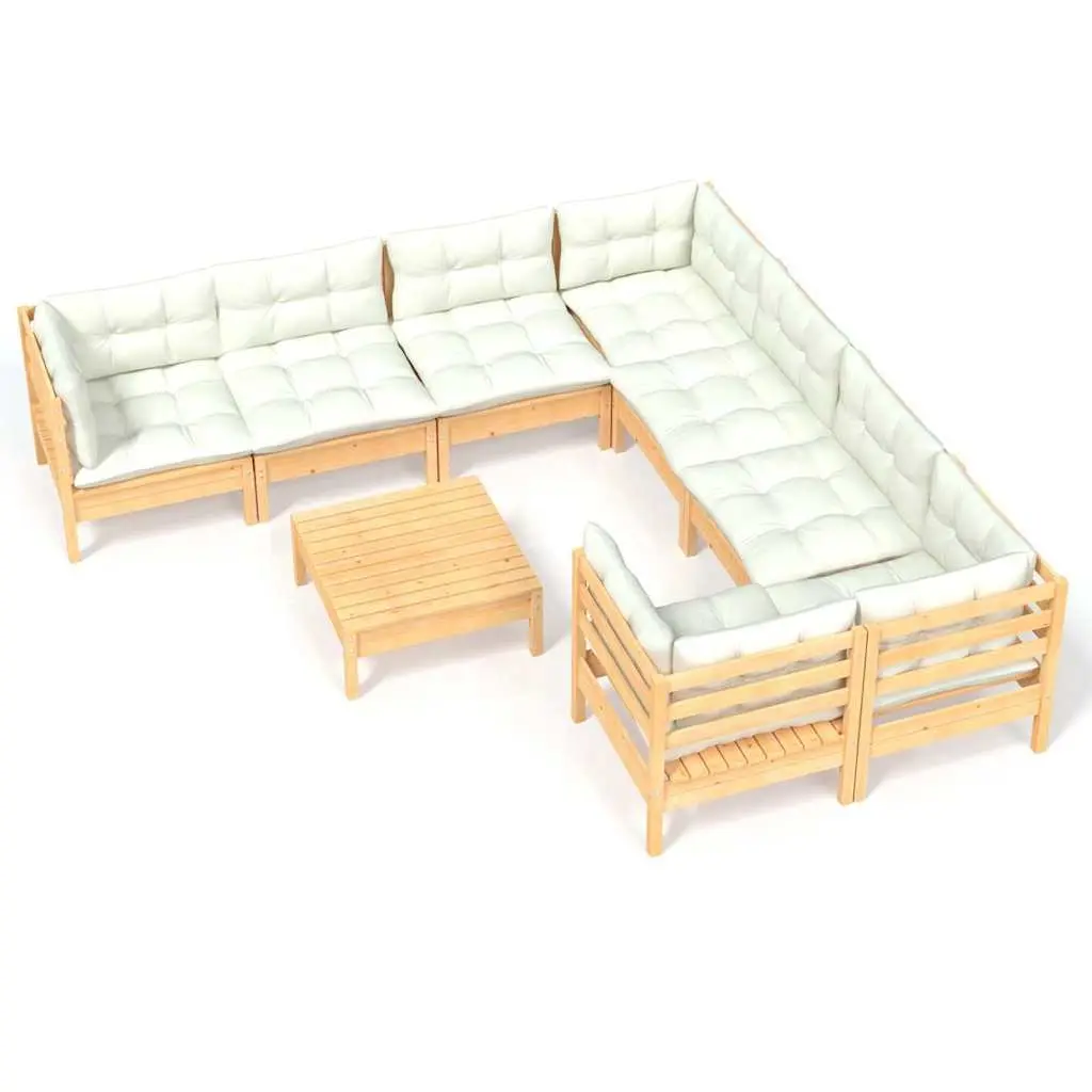 Garden Lounge Set 9 Piece Outdoor Patio Furniture Pinewood Cream