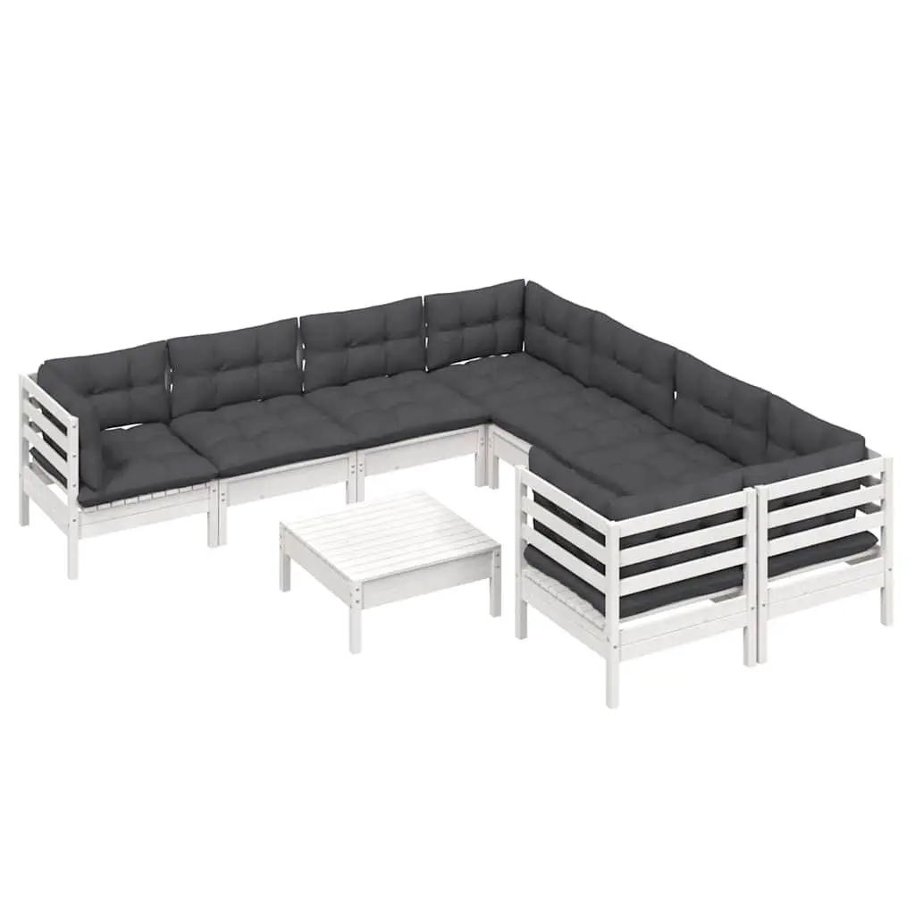 Garden Lounge Set 9 Piece Outdoor Furniture White Pinewood with Cushions