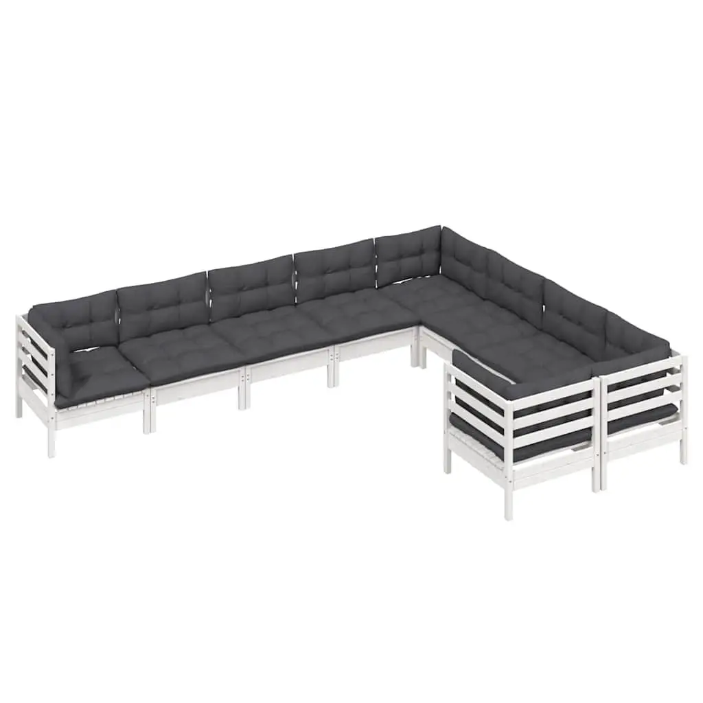 Garden Lounge Set 9 Piece Outdoor Patio Furniture White Pinewood with Cushions